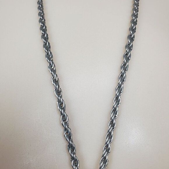 Vintage Silver Tone Rope Chain Box Tassel Round Clear Ball Lariat Opera Necklace - Picture 3 of 11